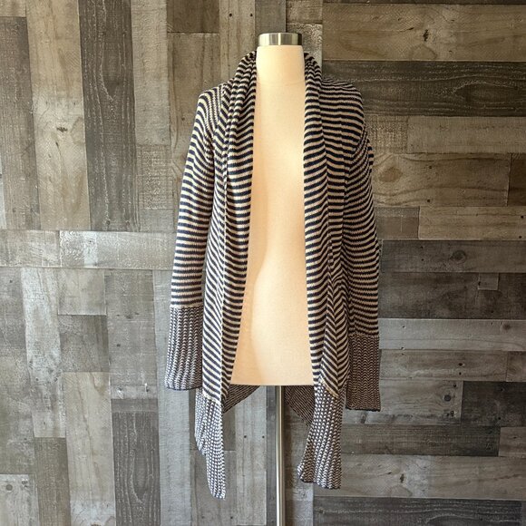 BCBGMaxAzria tan navy stripes open cardigan XSmall western coastal cowgirl fall - Picture 1 of 10